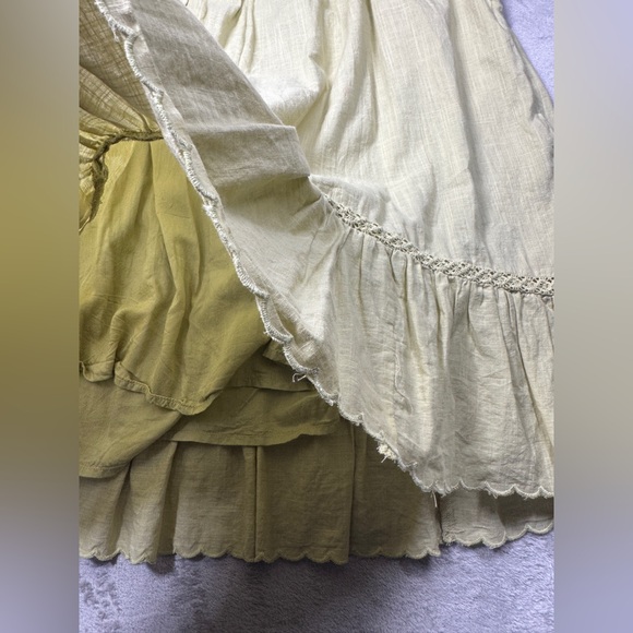 By Anthropologie Ruffled Boho Lace Sagebrush Green 100% Cotton Boho Mini Dress M - Picture 9 of 17
